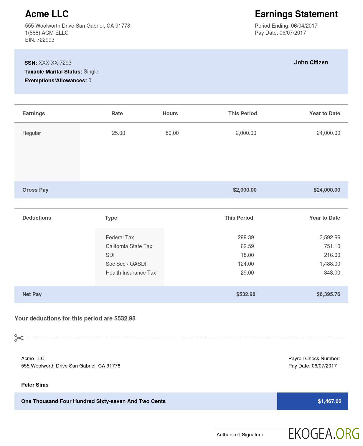 États Unis CALIFORNIA ACME LLC relevé de résultats aux formats Word et PDF